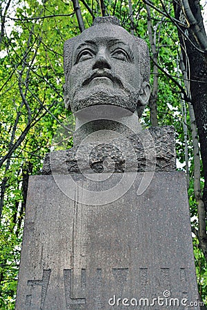 Monument to Bauman at The Garden named after Bauman on Staraya Basmannaya street. Popular landmark in Moscow city center. Editorial Stock Photo