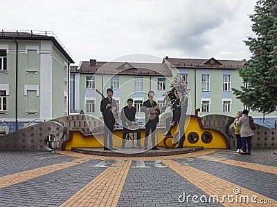 Monument to the Beatles group in the center of Vinnitsa Editorial Stock Photo