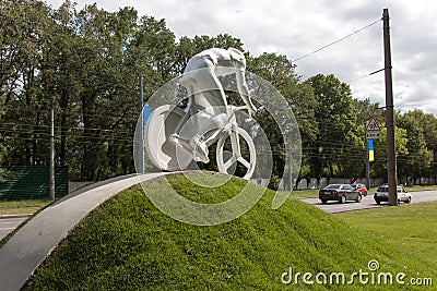 Monument to a bicyclist in KharkÑ–v Editorial Stock Photo