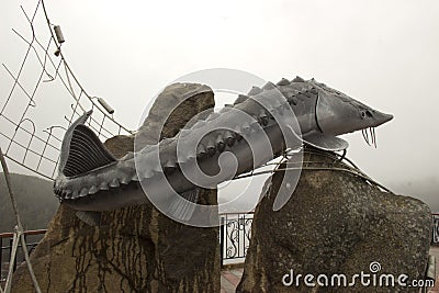Monument to the book of Victor Astafiev King-fish Editorial Stock Photo