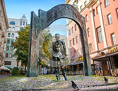 Monument to Bulat Okudzhava on the Arbat in Moscow Editorial Stock Photo