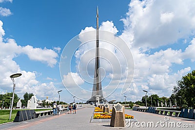 The Monument to the Conquerors of Space, Cosmonauts alley and statue of Konstantin Tsiolkovsky Editorial Stock Photo