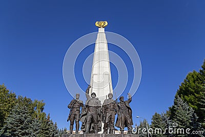 Monument to countries of anti-Hitler coalition, Alley Partisan in Victory Park on Poklonnaya hill, Moscow, Russia Stock Photo