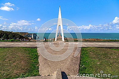 Monument to the crew of the missing White Bird biplane, Etretat, Normandy Editorial Stock Photo