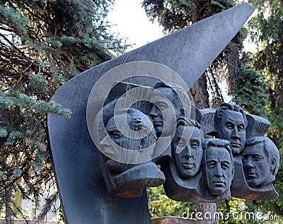 Monument to the crew of the TU-144 aircraft, who was injured in Le Bourget on June 3, 1977, at the Novodevichy Cemetery in Moscow Editorial Stock Photo