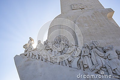 monument to the discoveries, with famous people in the history of Portugal carved in stone, backlight , Belem, lisbon, portugal Editorial Stock Photo