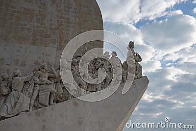 Monument to the famous discoverers from Portugal on the banks of the Tagus River. Editorial Stock Photo