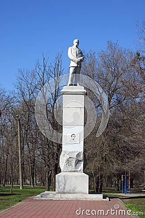 Monument to the famous ukrainian poet and artist Taras Grigorovich Shevchenko in the provincial city of Volnyansk Editorial Stock Photo