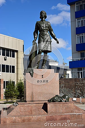 Monument to the female war hero ALIA MOLDAGULOVA in Astana Editorial Stock Photo