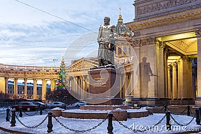 Monument to Field Marshal Barclay de Tolly and Kazan Cathedral, St. Petersburg Editorial Stock Photo