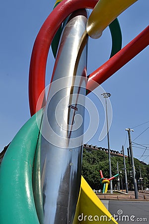 Monument to the first 3 metro lines of the Milan city underground. Editorial Stock Photo