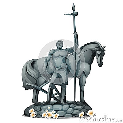 Monument to the first settler in Russian city Penza made of stone isolated on white background. Vector cartoon close-up Vector Illustration