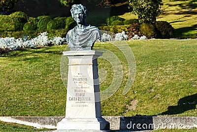 Monument to Franz Grillparzer in Baden. Kurpark. Baden near Vienna. Austria Editorial Stock Photo