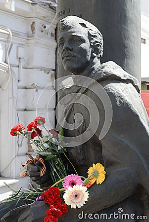 A monument to the frontline correspondents at the Central House of Journalists. Editorial Stock Photo