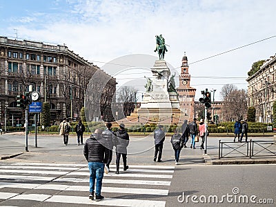 Monument to Giuseppe Garibaldi at Largo Cairoli Editorial Stock Photo