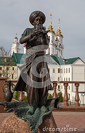 The monument to the hero of the book by writer Lazar Lagin to old Hottabych in Vitebsk. Editorial Stock Photo