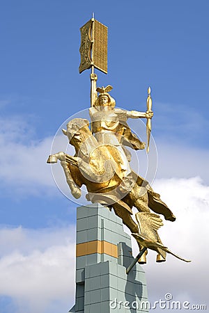 Monument to the hero of the folk epic `Dzhangar` Golden Horseman. Elista Editorial Stock Photo