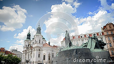 Monument to Jan Hus (John Huss)Old Town Square (Staromestske namesti),Prague,work of Ladislav Saloun, Czech. Stock Photo