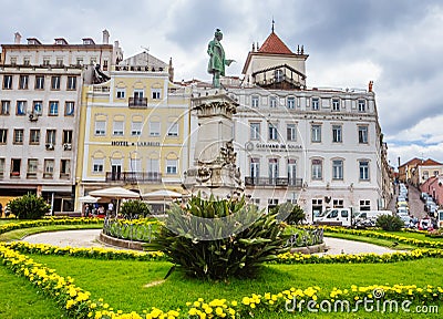 Monument to Joaquim Antonio de Aguiar at the Largo de Portagem square in Coimbra, Portugal. Editorial Stock Photo