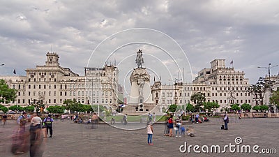 Monument to Jose de San Martin on the Plaza San Martin timelapse hyperlapse in Lima, Peru. Editorial Stock Photo