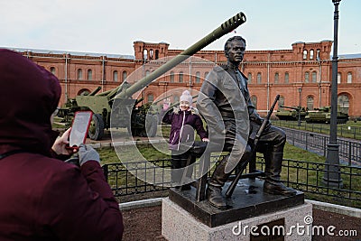 Monument to Mikhail Kalashnikov near the Museum of Artillery in St. Petersburg Editorial Stock Photo