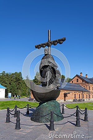 Monument to the Monk Arseniy Konevsky on the island of Konevets Editorial Stock Photo