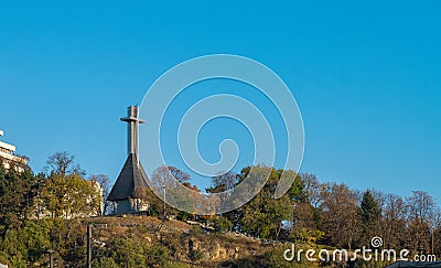 Monument to National Heroes in the shape of a Cross on the Cetatuia hill overlooking Cluj-Napoca, Romania Stock Photo