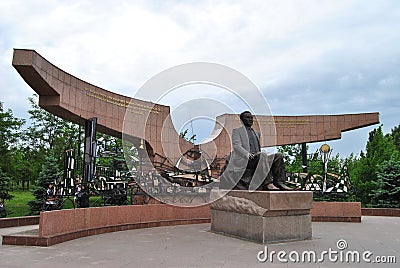 Monument to Nazarbayev in the park of the first President of the Republic of Kazakhstan in Almaty Editorial Stock Photo
