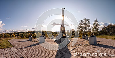 Monument to the 2nd cuirassier division on the Borodino field in the Moscow region of Russia. Editorial Stock Photo