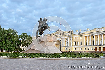 Monument to Peter 1, the bronze horseman in front of the build Editorial Stock Photo