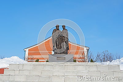 Monument to Peter and Fevronia Muromsky with a dove in his hands. Sculpture, sights of Kolomna. February 22, 2023 Editorial Stock Photo