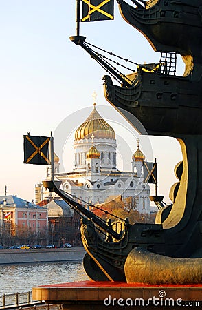 Monument to Peter the Great, Christ the Savior church in Moscow Editorial Stock Photo