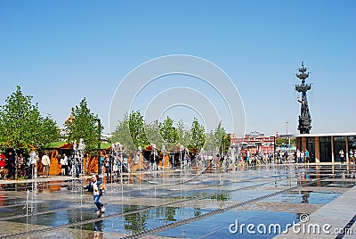 Monument to Peter the Great in Moscow and fountains. Editorial Stock Photo