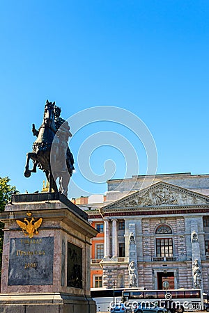 Monument to Peter the Great near St. Michael`s Castle in St. Petersburg, Russia Editorial Stock Photo