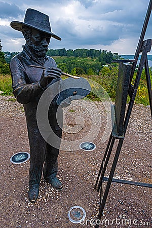 Monument to Russian artist Isaac Levitan on Mount Levitan in Plyos, Russia Editorial Stock Photo