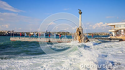 Monument to scuttled Russian ships to obstruct entrance to Sevastopol bay Stock Photo