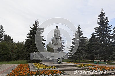 Monument to Semyon Ivanovich Dezhnev in the summer morning in Veliky Ustyug, Vologda region Editorial Stock Photo