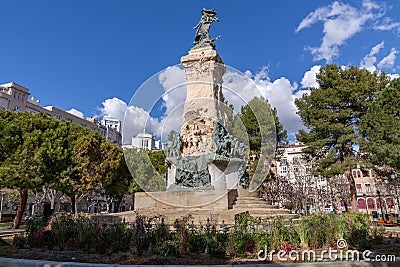 Monument to the sieges of Zaragoza by Agustin Querol, located in the Plaza de los Sitios, Zaragoza, Spain Editorial Stock Photo