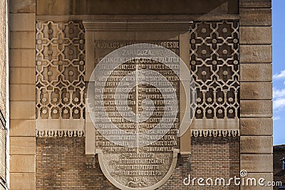 Monument to the sieges of Zaragoza by Agustin Querol, located in the Plaza de los Sitios, Zaragoza, Spain Editorial Stock Photo