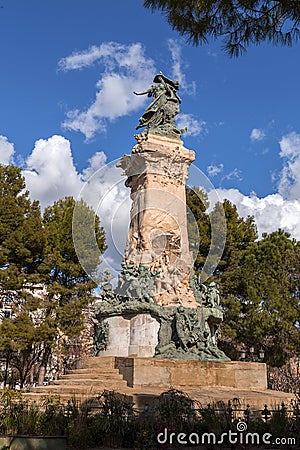 Monument to the sieges of Zaragoza by Agustin Querol, located in the Plaza de los Sitios, Zaragoza, Spain Editorial Stock Photo