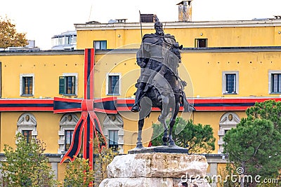 Monument to Skanderbeg in Scanderbeg Square in Tirana center Stock Photo