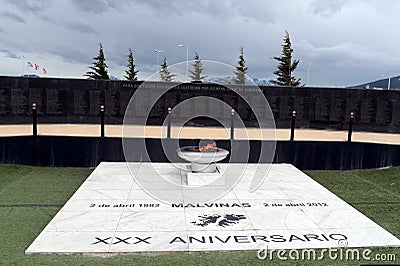 Monument to the soldiers fallen during the Falklands war in the area of Malvinas Islands in Ushuaia. Editorial Stock Photo