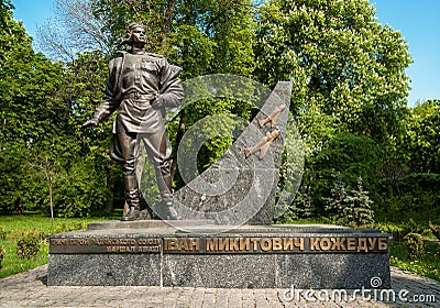 Monument to the pilot Ivan Kozhedub in Kyiv Stock Photo