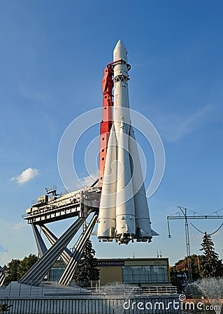 Monument to Soviet rocket Vostok. Editorial Stock Photo