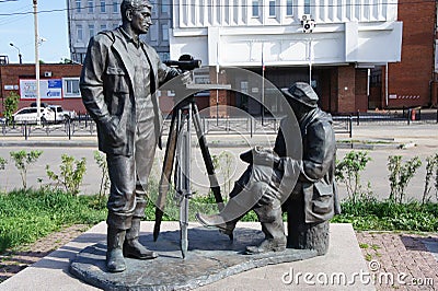 Sculptural composition devoted to the geological surveyors in the city of Irkutsk Editorial Stock Photo