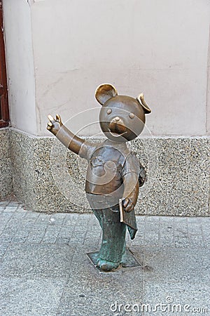 Monument to teddy bear made of bronze. Little bear sculpture Editorial Stock Photo