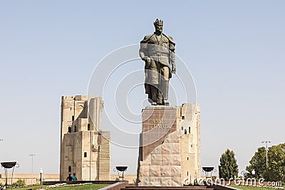 The monument to the Turco-Mongol conqueror Amir Timur in Shahrisabz, Uzbekistan. Stock Photo