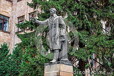 Monument to Vasily Karazin near the entrance to the main building of V.N. Karazin Kharkiv Editorial Stock Photo