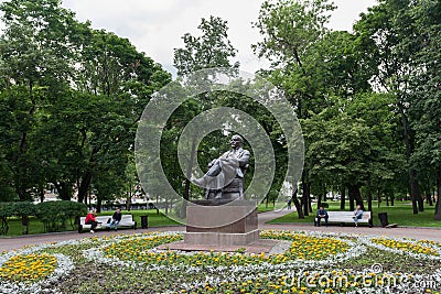 Monument to Vladimir Lenin and a flower bed 5.07.2017 Editorial Stock Photo