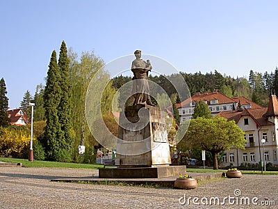 Monument to World War II victims, guerrilla and boy, Luhacovice, square in front of the city office, Czech Republic Stock Photo